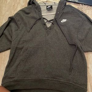 Dark Gray Oversized Nike Lace up Hoodie